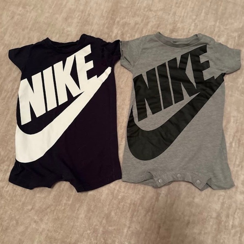 Nike Baby Boy Romper Set 2 Pack Black Gray Futura Logo 6M Short Sleeve Snaps
